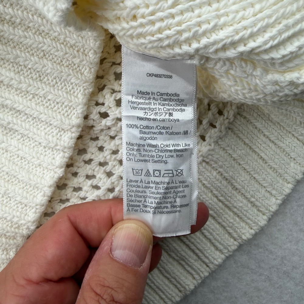 Madewell Women Small Ivory White Cotton Open Crochet Mesh Knit Sweater Vest Top - Picture 3 of 7